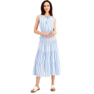 Style & Co Cotton Striped Sleeveless Tiered Midi/Maxi Dress Size M